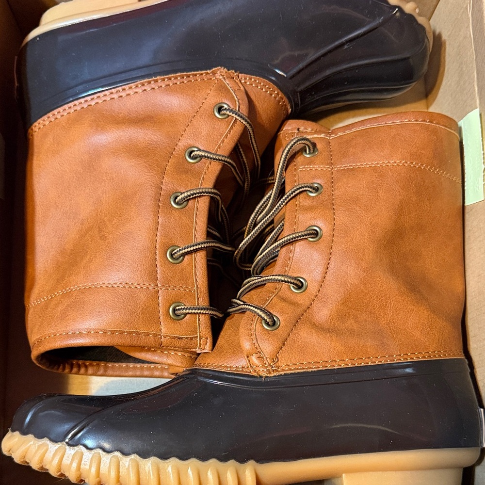 Women Brown and Black Duck Boots